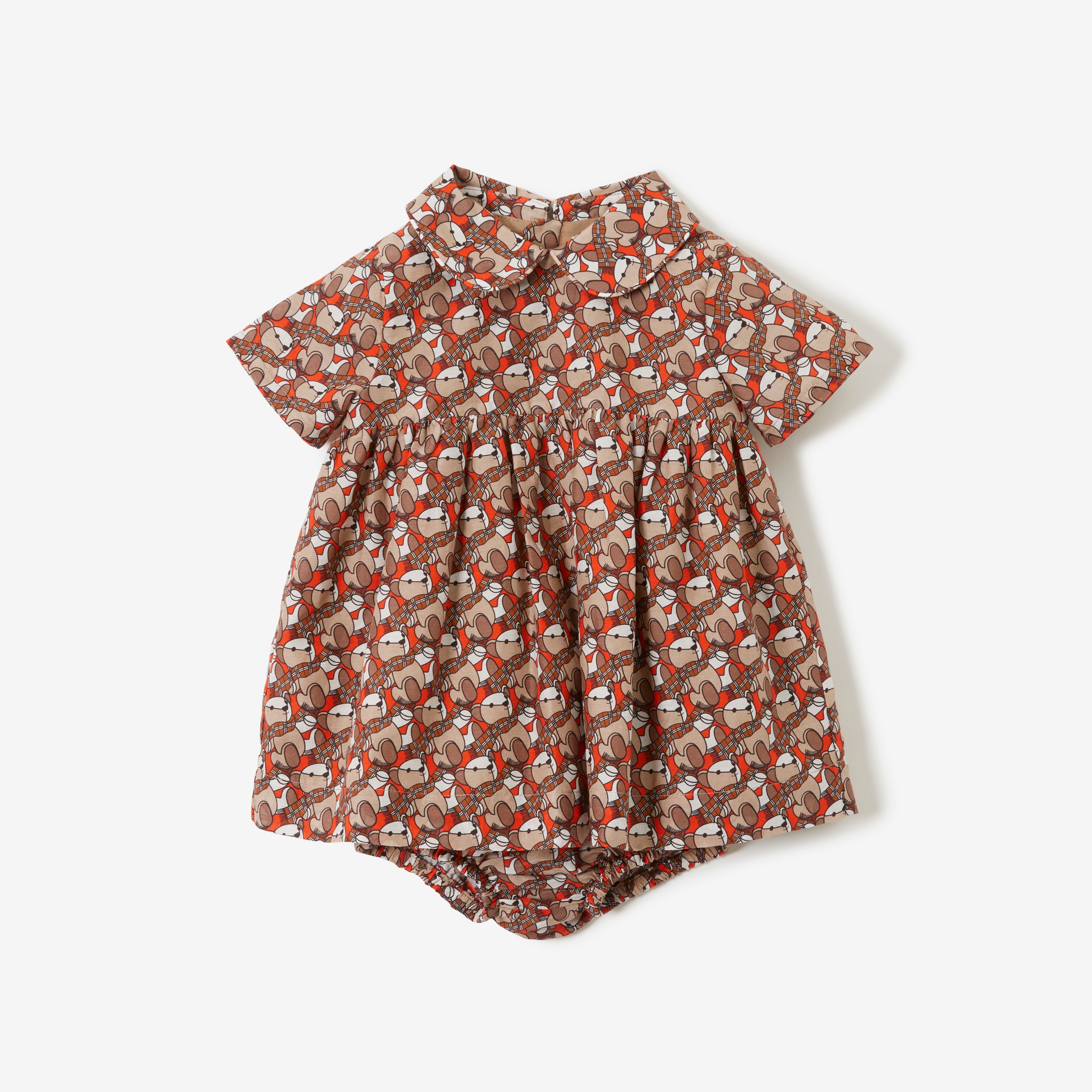Kleid und Höschen aus Baumwolle und Seide mit Thomas Teddybär-Print (Orangerot) - Kinder | Burberry® - 1