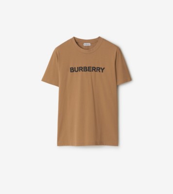 Tシャツ・カットソー BURBERRY Camel Cotton Sweatshirt Burberry Label Applique Cotton Oversized T-Shirt Camel Men's