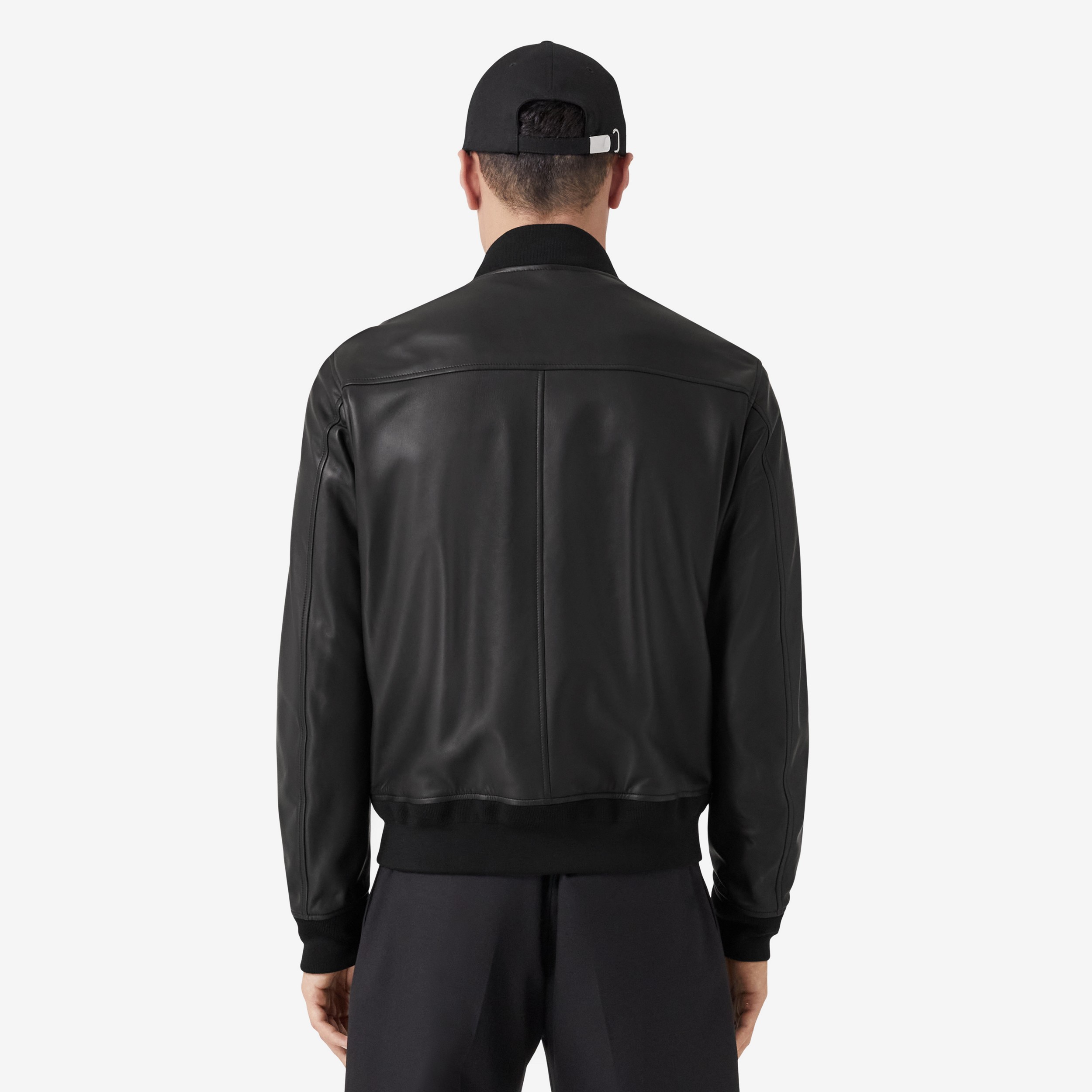 Logo Embossed Leather Bomber Jacket in Black - Men | Burberry® Official - 3