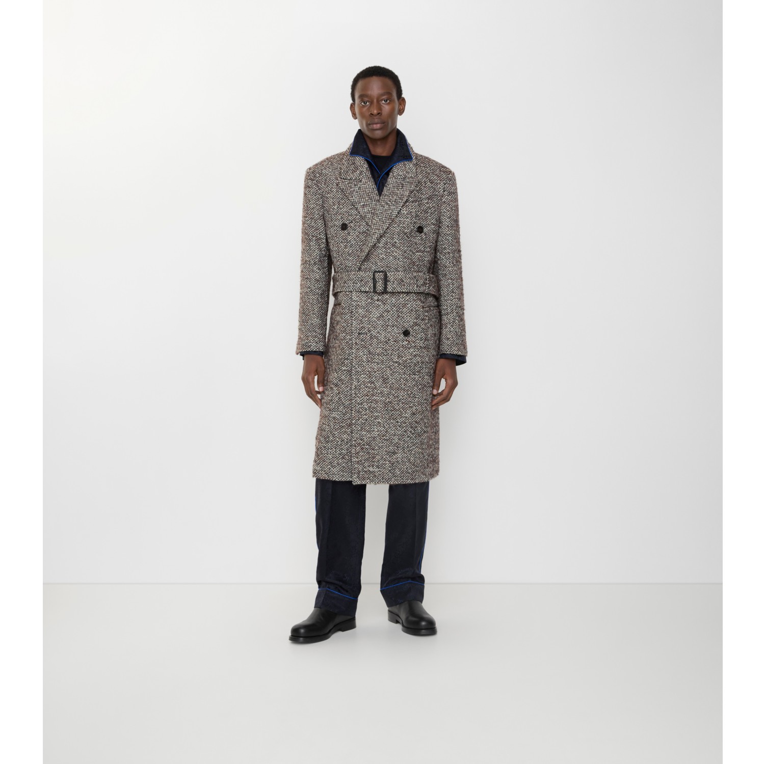 Wool Mohair Blend Tailored Coat in Rice beige/raven grey - Men