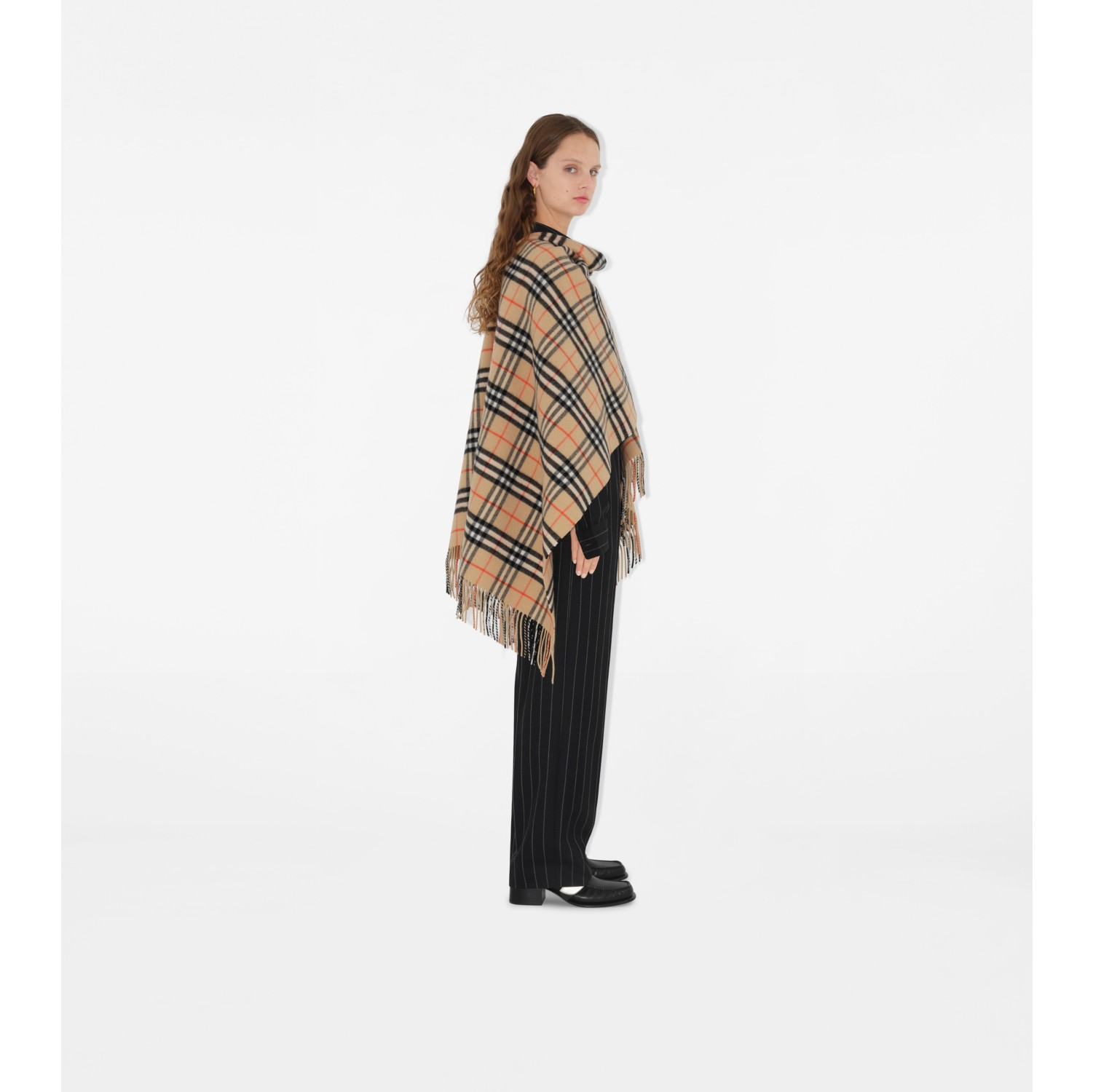 Check Wool Cashmere Cape