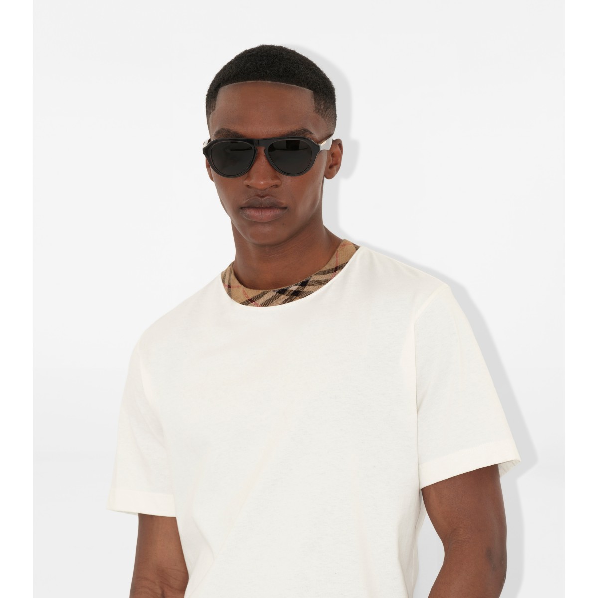  Check Trim Cotton T-shirt