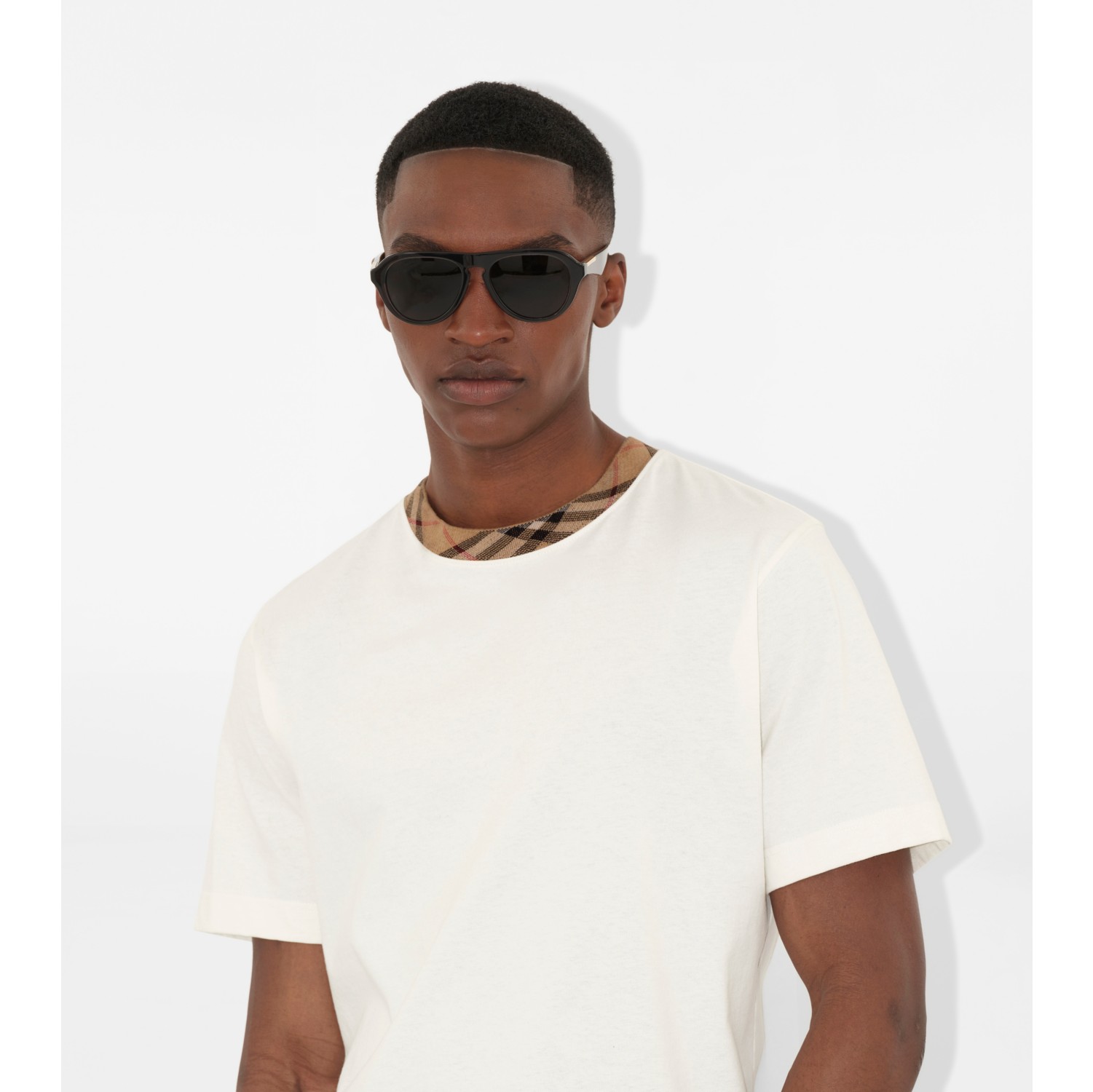 Check Trim Cotton T-shirt
