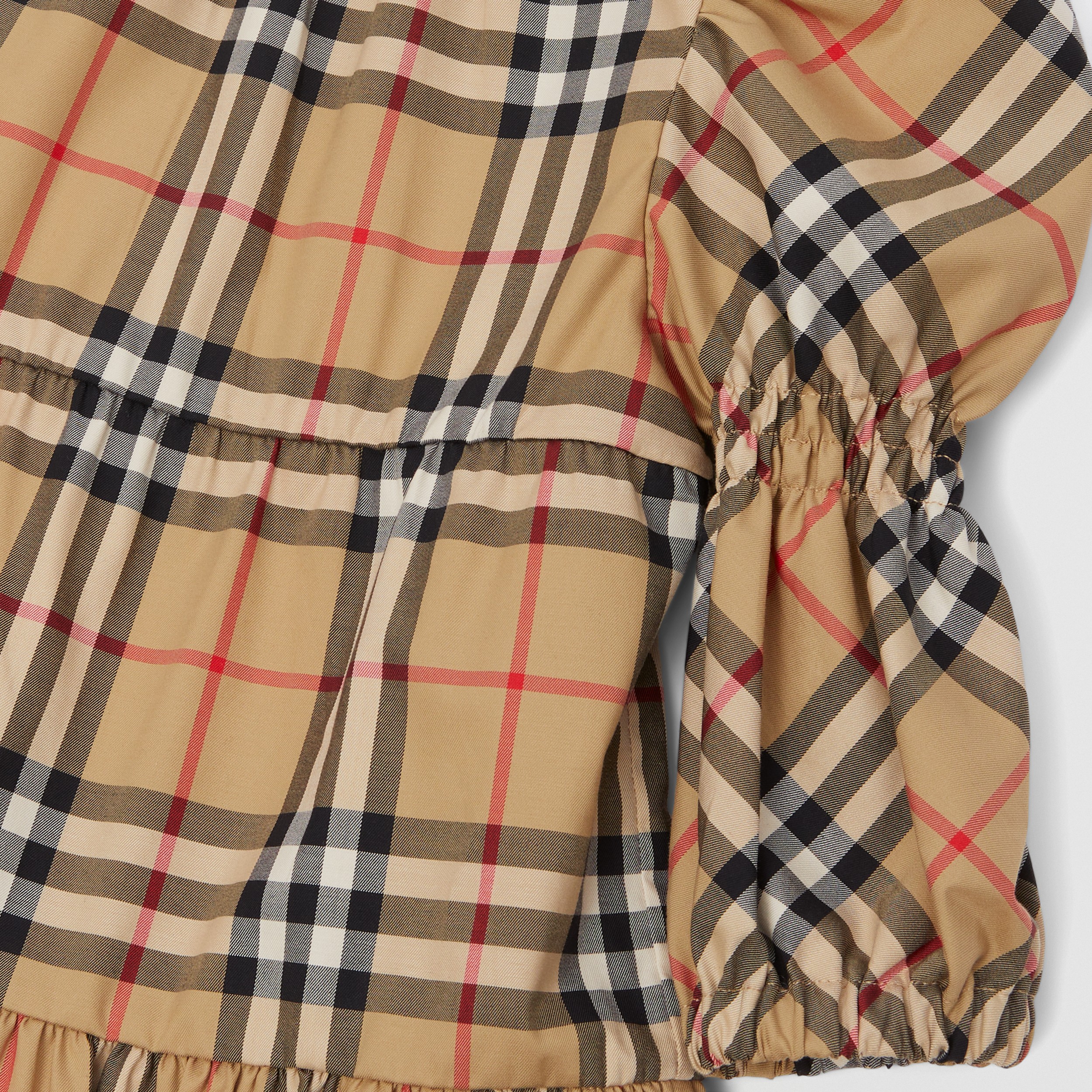 Puff-sleeve Vintage Check Stretch Cotton Dress in Archive Beige - Children | Burberry® Official - 2