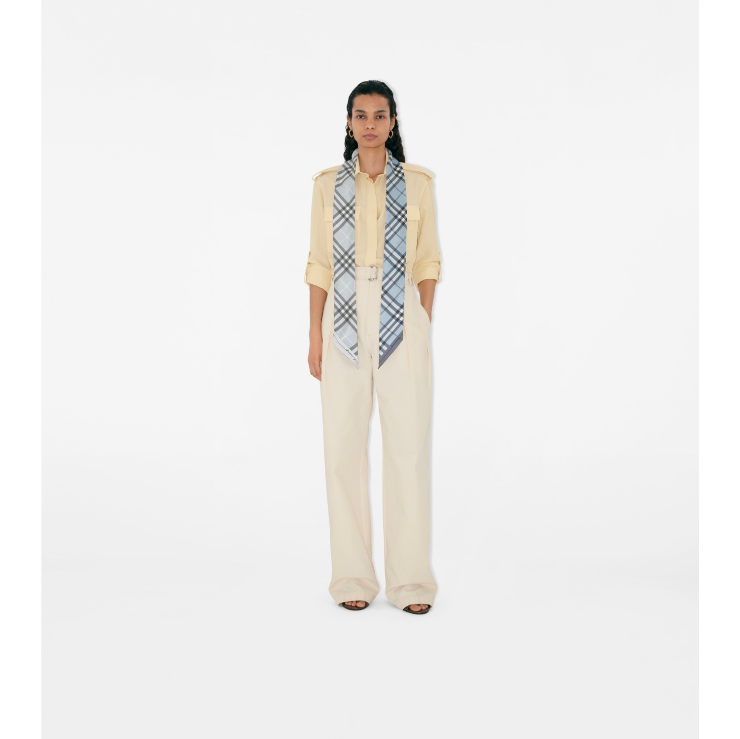 Skinny Contrast Check Silk Scarf