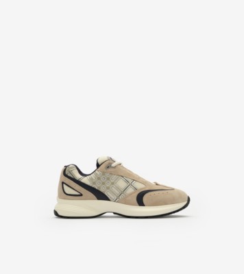 Nylon, Suede and Leather Eclipse Sneakers in Tawny beige/midnight blue - Men | Burberry® Official