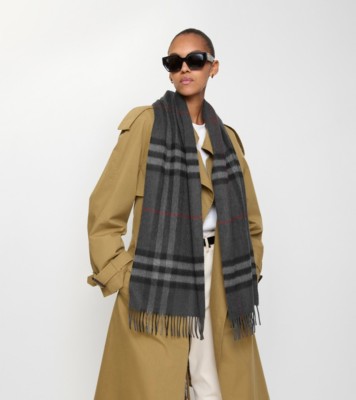チェック カシミアスカーフ (チャコール) | Burberry®公式サイト
