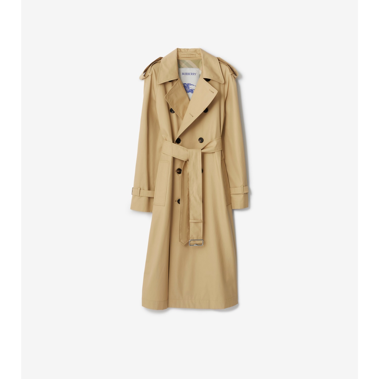 Long Gabardine Trench Coat in Flax Women Cotton Gabardine