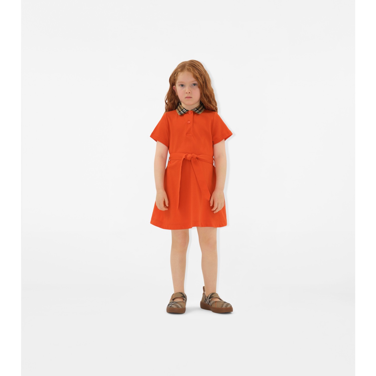 Check Collar Cotton Polo Shirt Dress