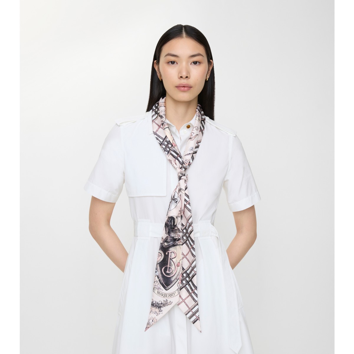  Check Skinny Reversible Etched Knight Silk Scarf