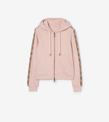 Check Trim Cotton Zip Hoodie in Bouquet pink - Women | Burberry