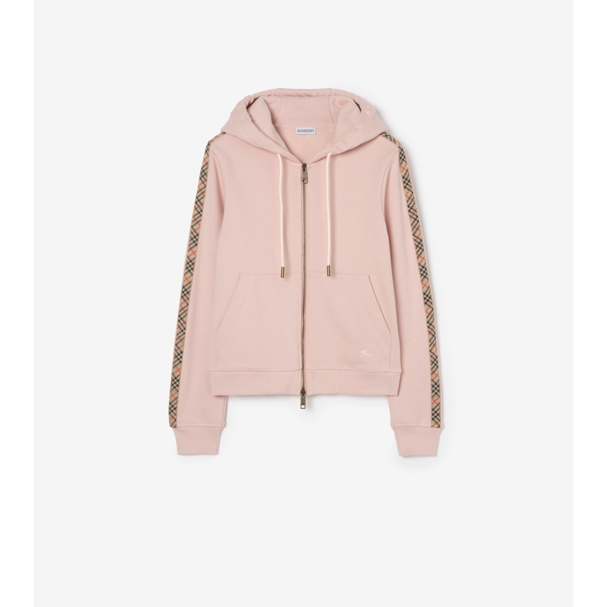  Check Trim Cotton Zip Hoodie