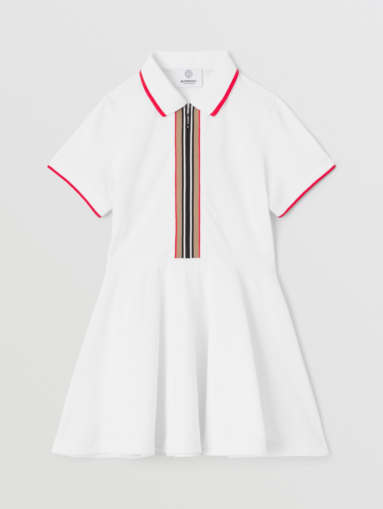 Платье-рубашка поло с отделкой в полоску Icon Stripe in Белый