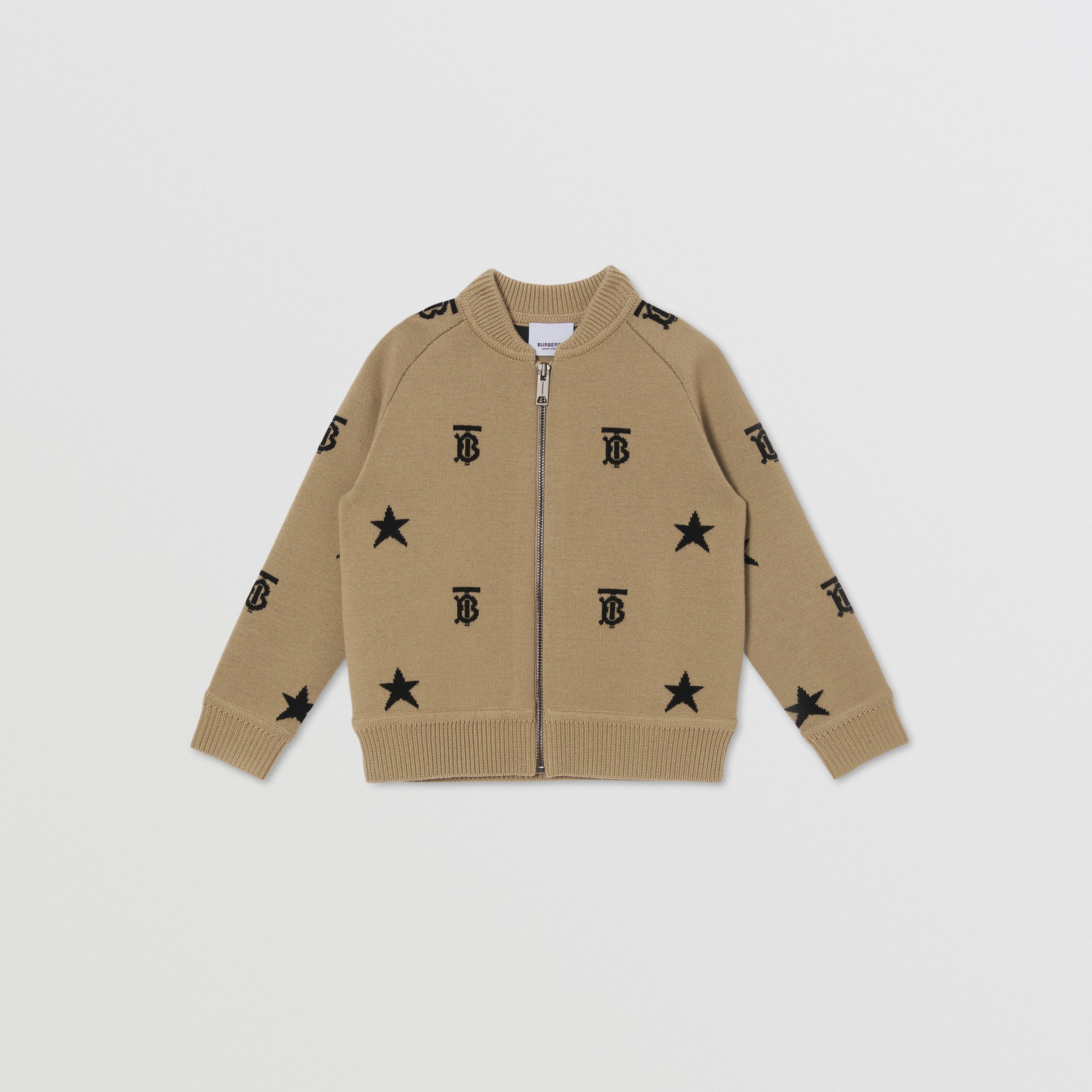 Star and Monogram Motif Wool Blend Cardigan in Archive Beige | Burberry® Official - 1