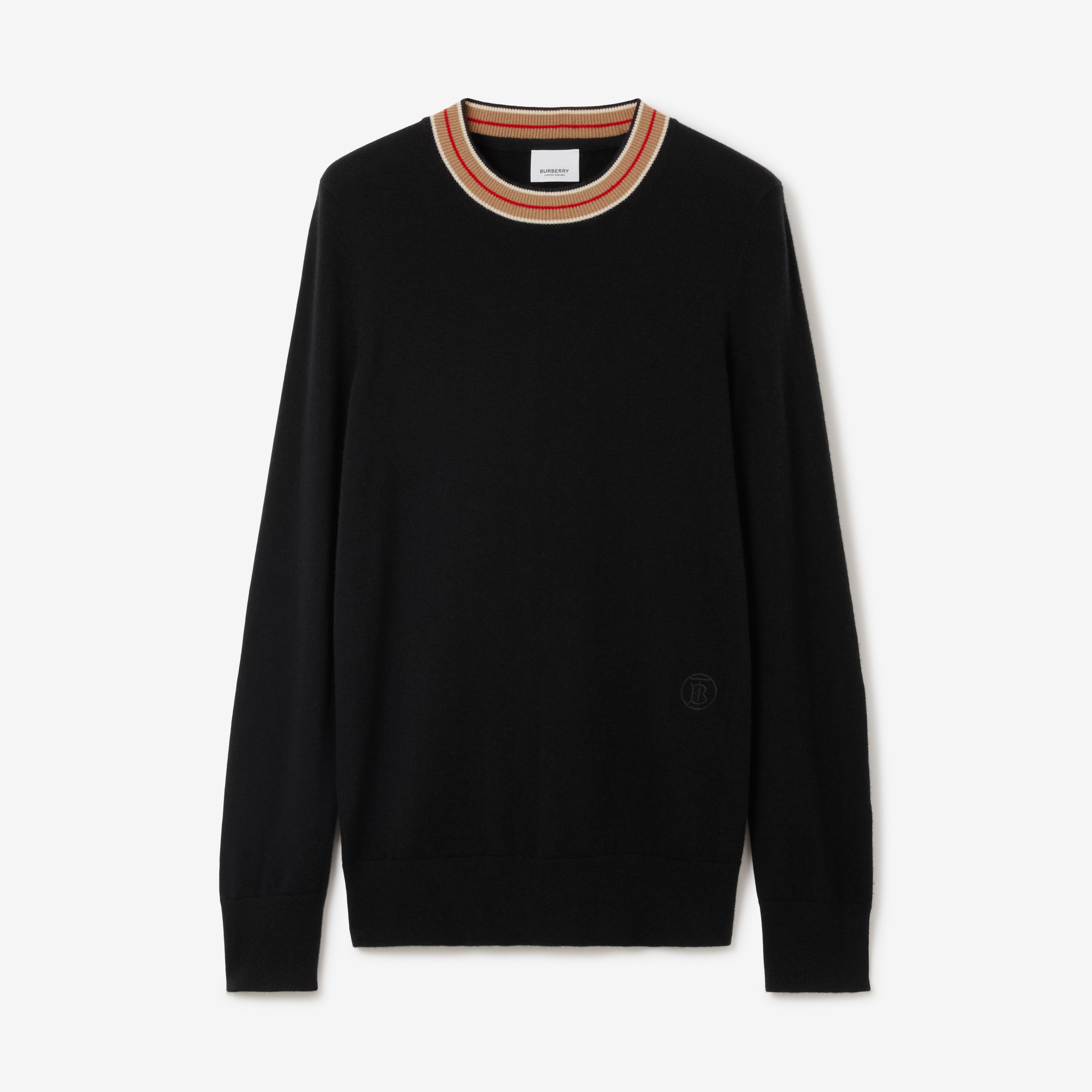 Suéter de cashmere com detalhe de listras (Preto) - Mulheres | Burberry® oficial - 1