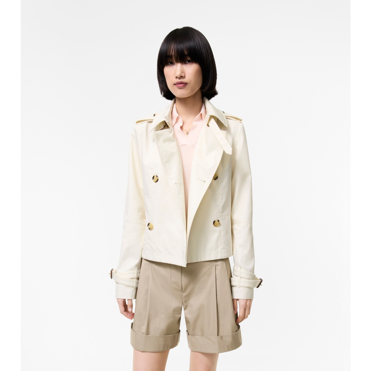 Cropped Tropical Gabardine Swarby Trench Jacket in Tundra white - Women | Burberry® Official