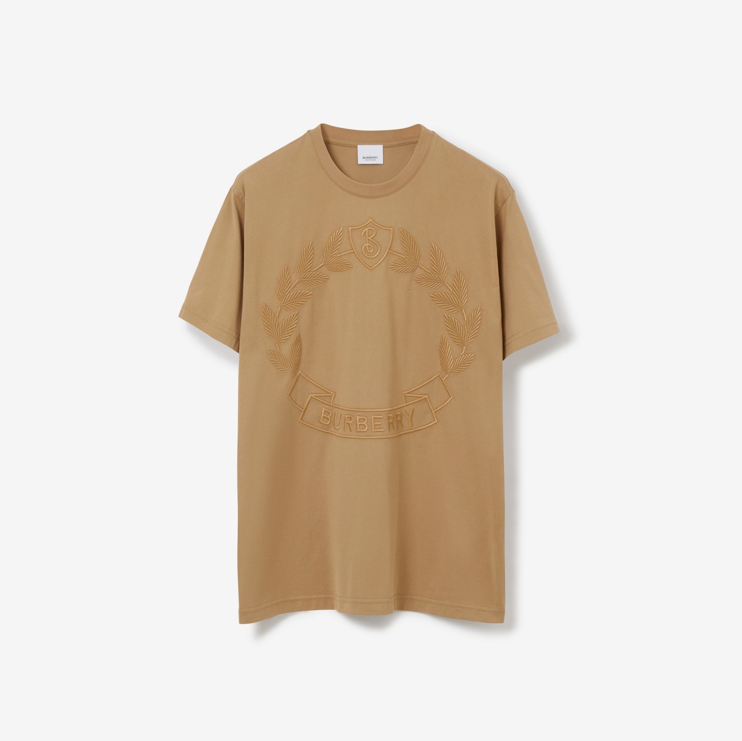 Camiseta oversize em algodão com emblema de folha de carvalho (Bege Clássico) - Mulheres | Burberry® oficial