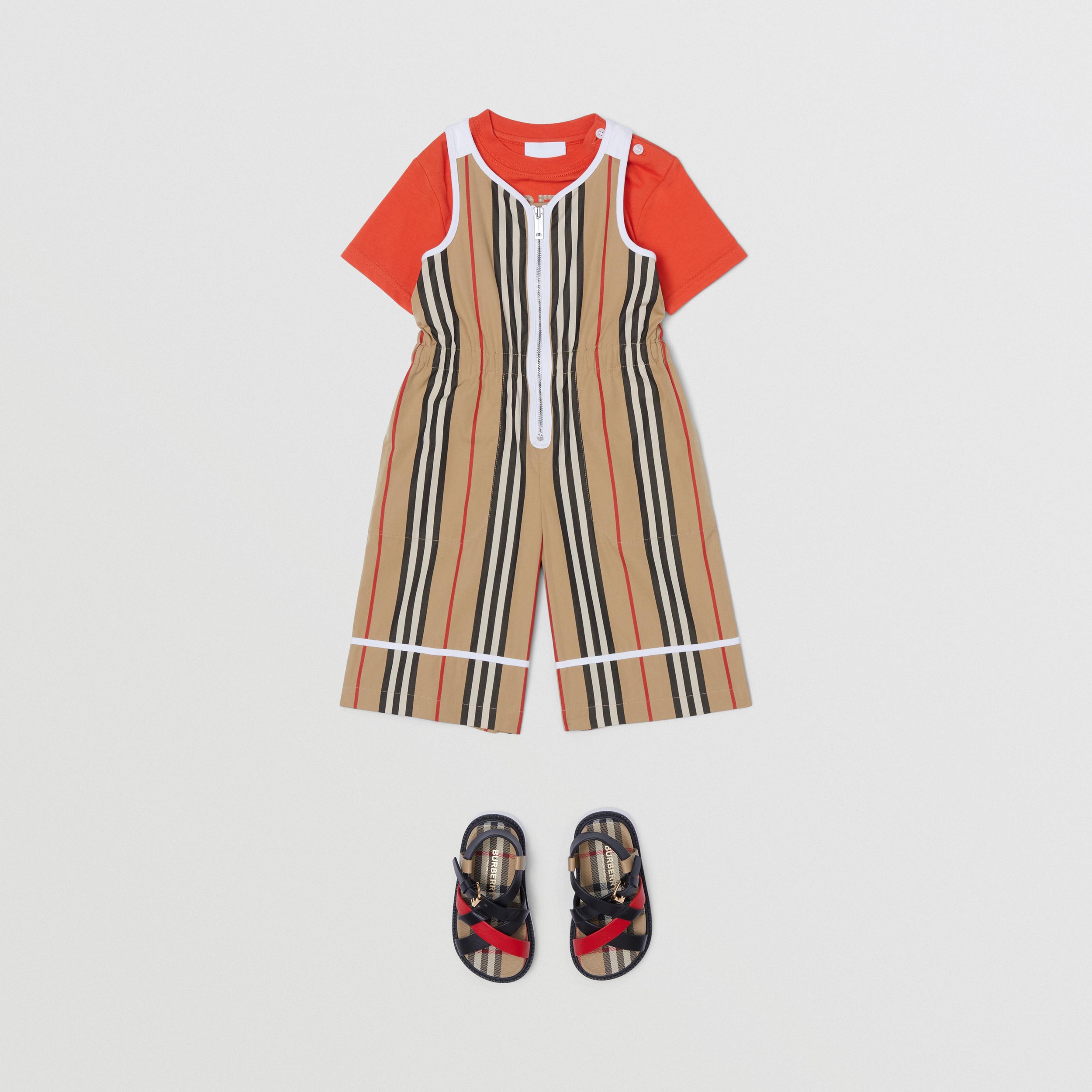 Icon Stripe Cotton Zip-front Jumpsuit in Archive Beige - Children | Burberry® Official - 3