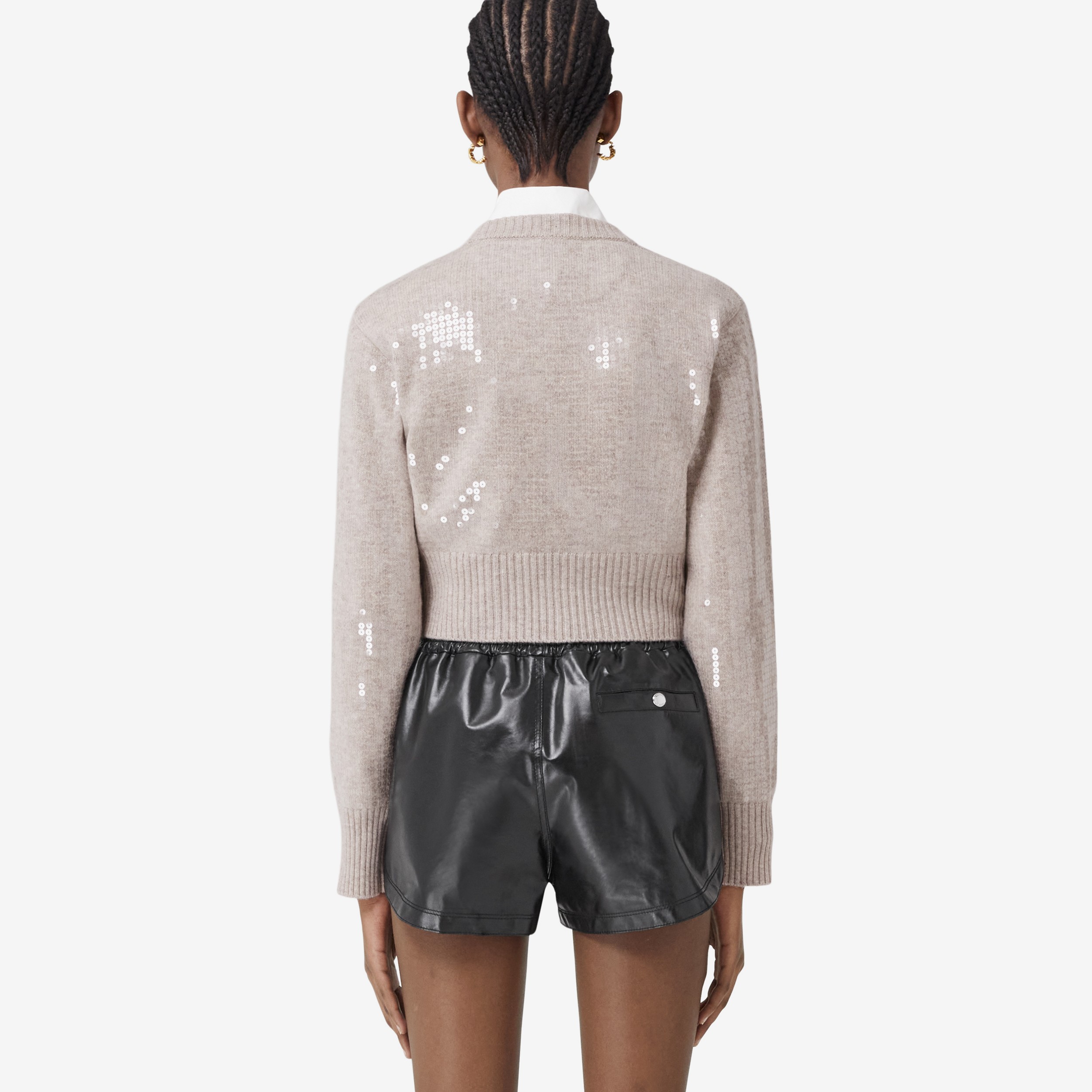 Suéter cropped de cashmere com lantejoulas (Bege Mesclado) - Mulheres | Burberry® oficial - 3