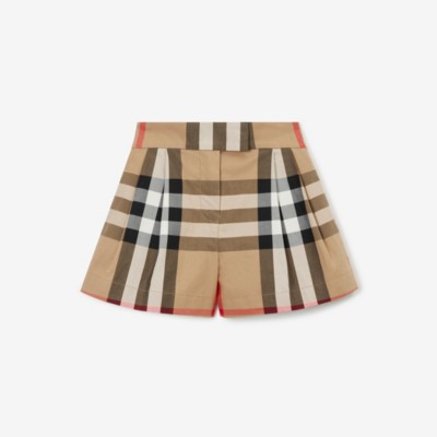 Burberry Childrens Check Cotton Shorts In Archive Beige