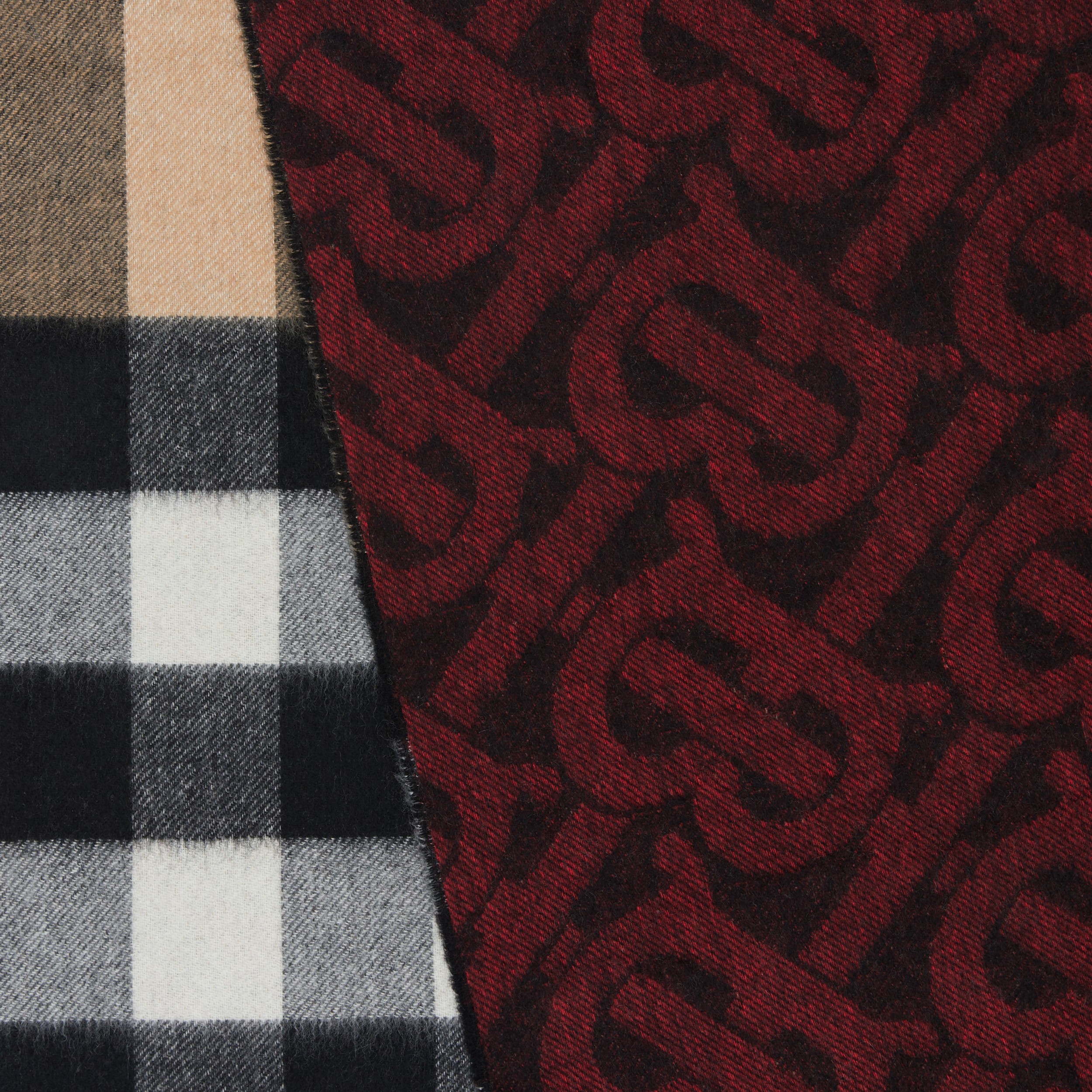 Reversible Check and Monogram Cashmere Scarf in Bright Red | Burberry® Official - 2