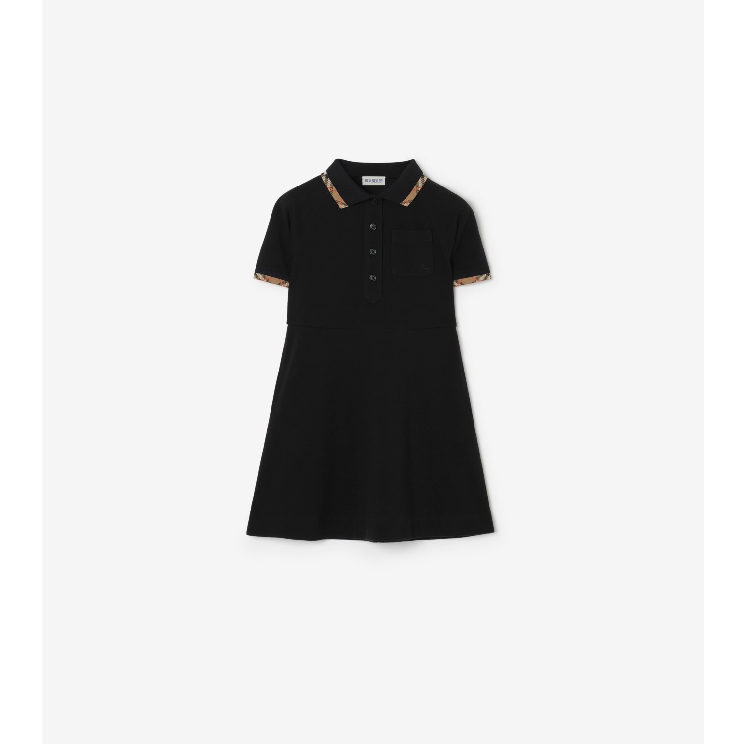 Check Trim Cotton Polo Shirt Dress
