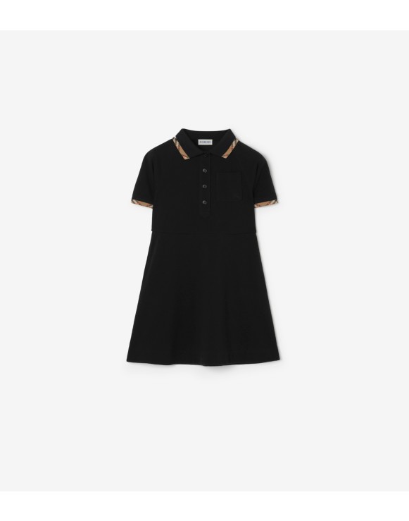 Check Trim Cotton Polo Shirt Dress