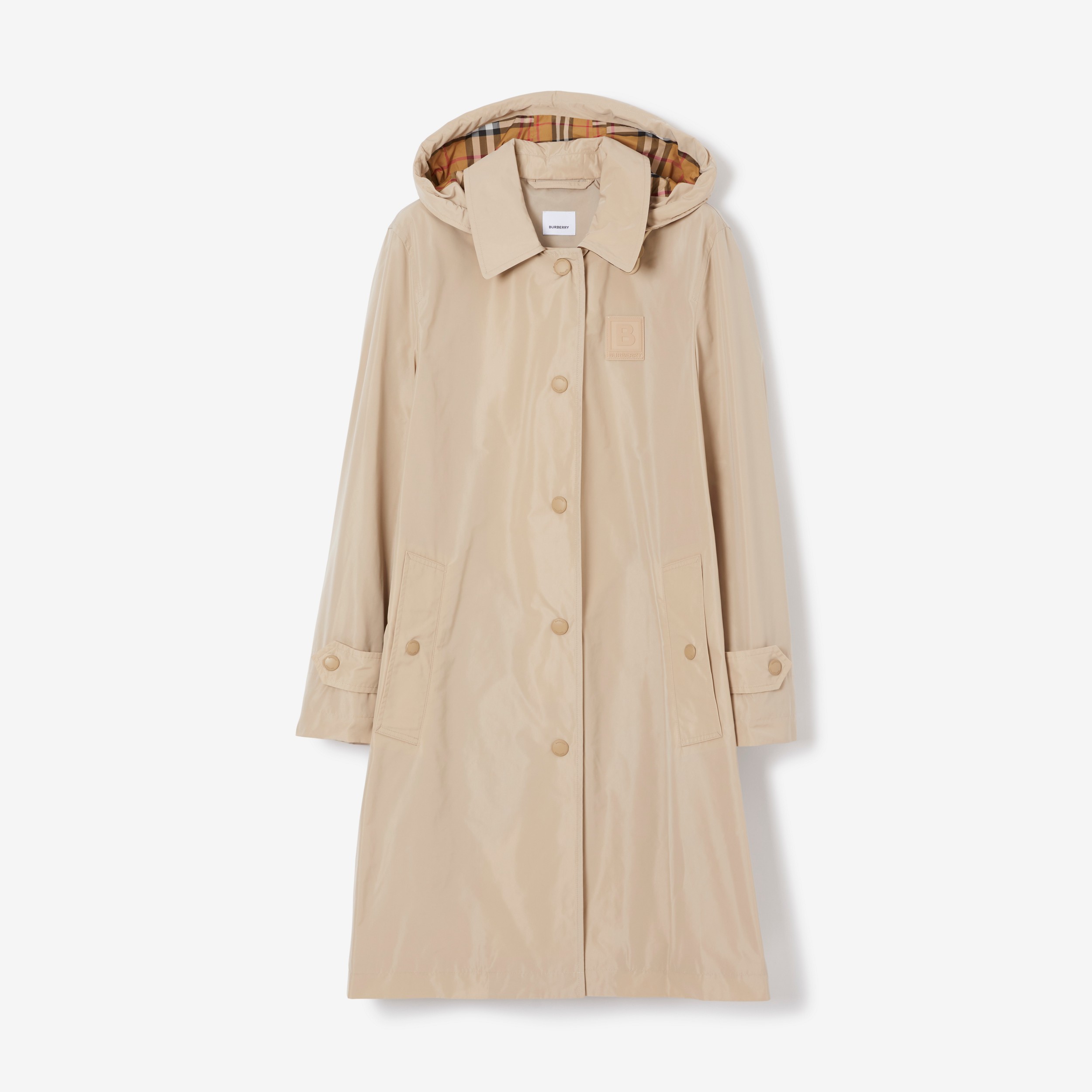 Letter Graphic Appliqué Hooded Car Coat in Dusty Beige - Women | Burberry® Official - 1