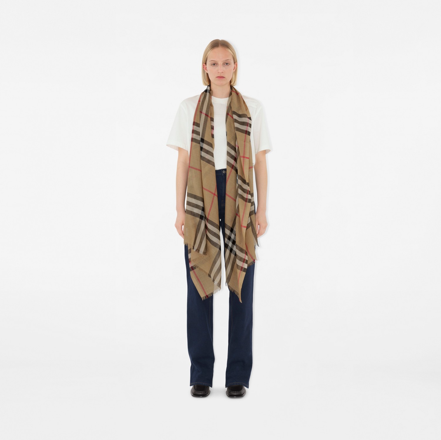 Check Wool Silk Scarf