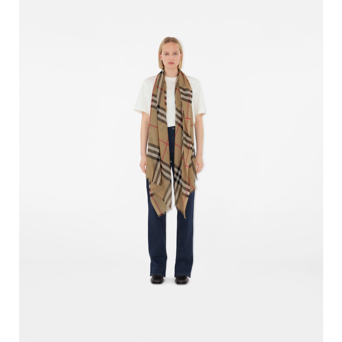  Check Wide Wool Silk Scarf