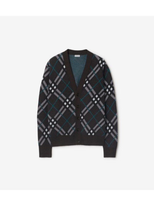 Burberry Check Wool Mohair Blend Cardigan In Black