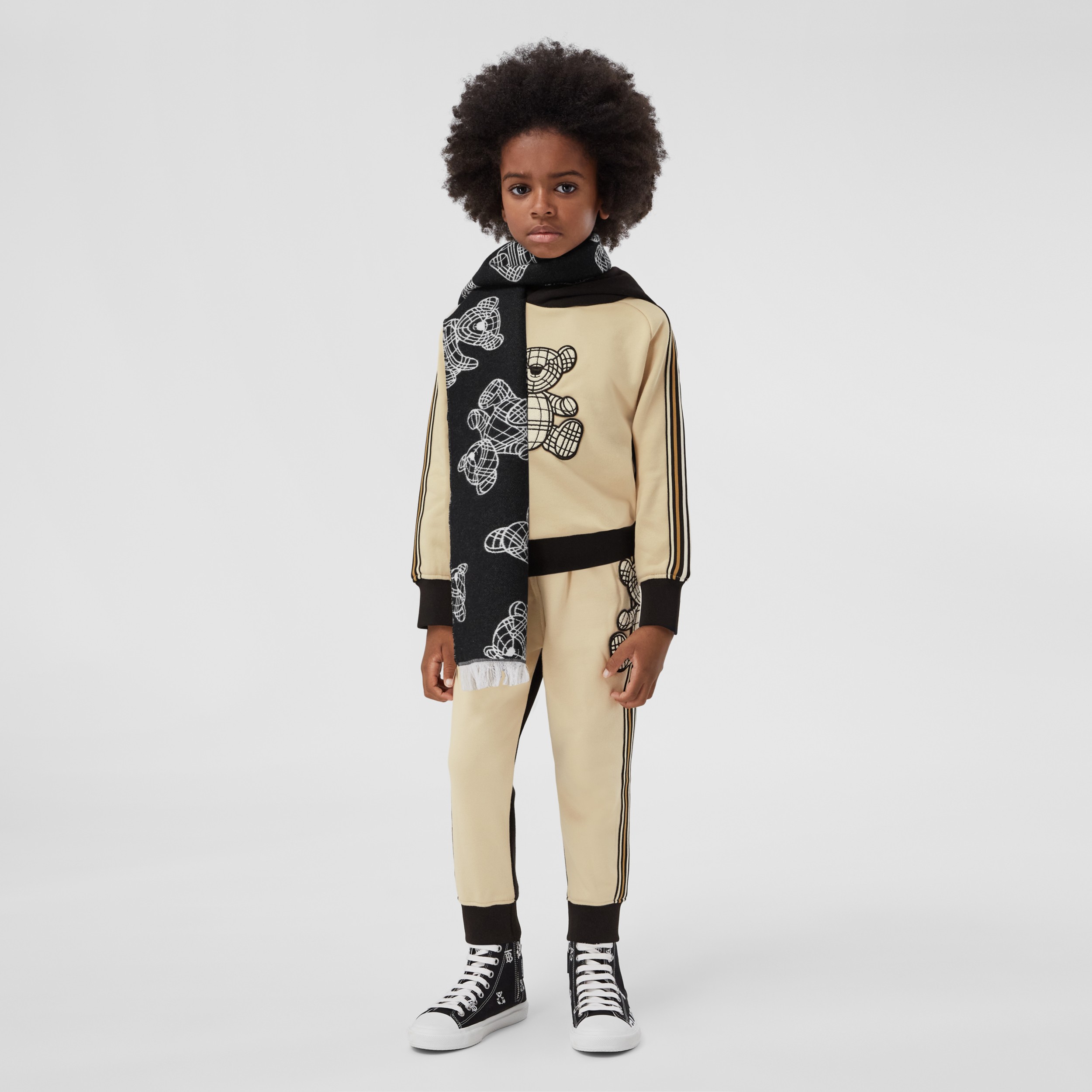 Thomas Bear Appliqué Two-tone Cotton Hoodie in Almond Beige | Burberry® Official - 4