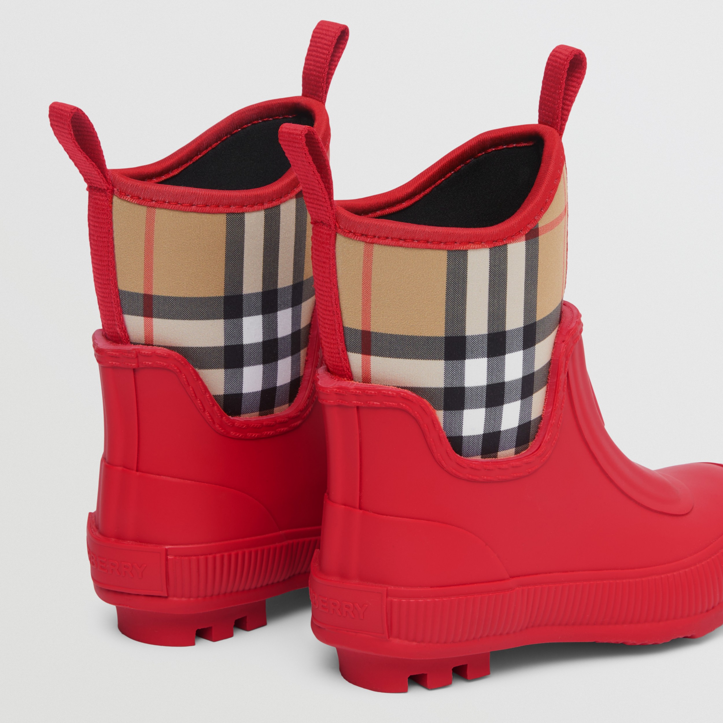 Vintage Check Neoprene and Rubber Rain Boots in Bright Red Children