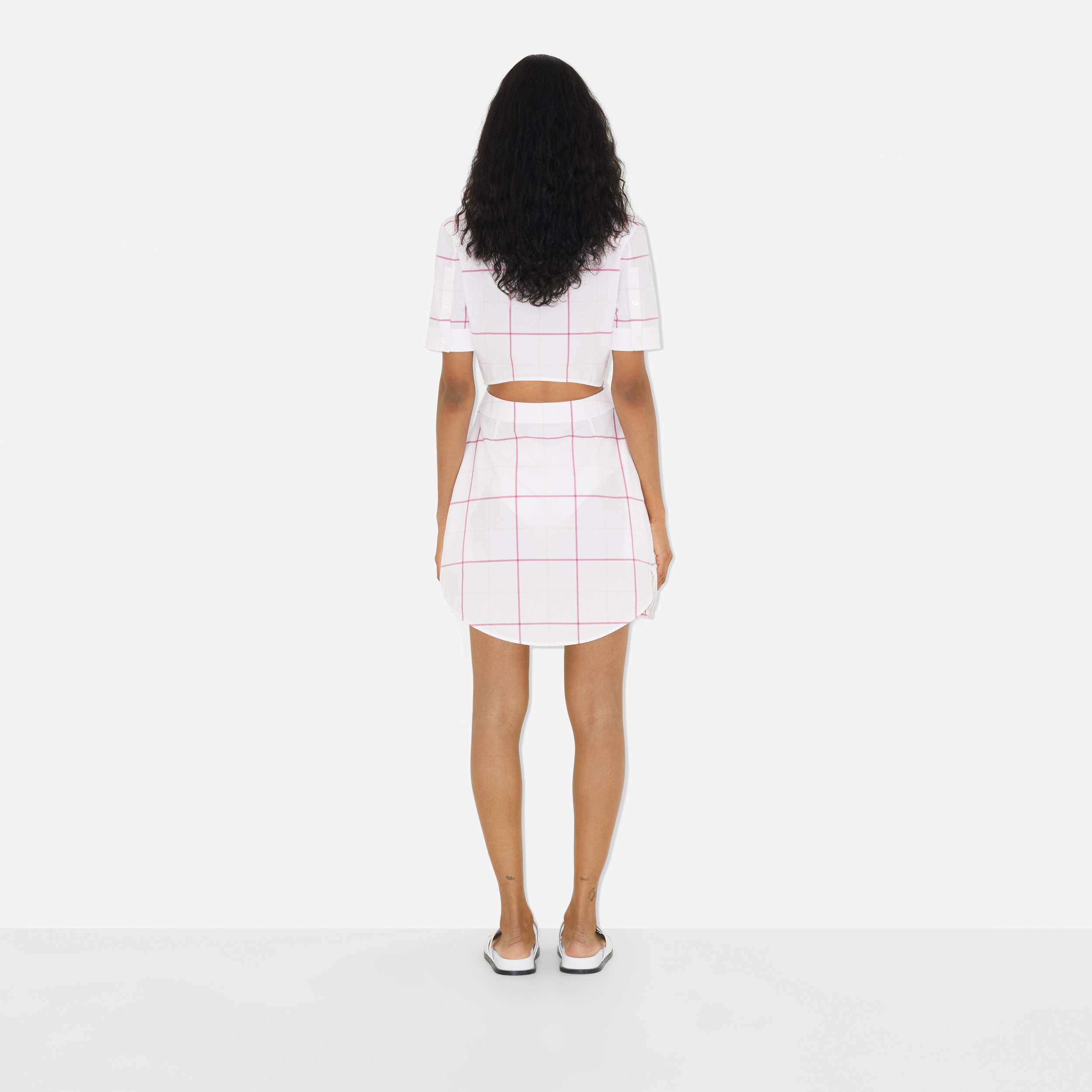 Vestido estilo camisa de popeline de algodão Check (Rosa Chiclete) - Mulheres | Burberry® oficial - 4
