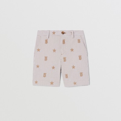 버버리 키즈 반바지 Burberry Star and Monogram Motif Seersucker Tailored Shorts,Soft Fawn