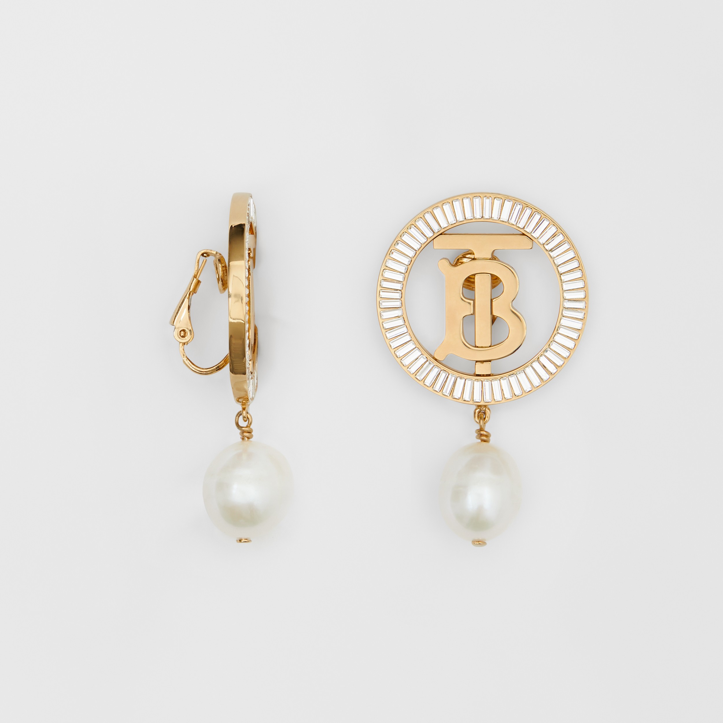 Pearl Detail Gold-plated Monogram Motif Earrings in Light Gold/crystal/white - Women | Burberry® Official - 3