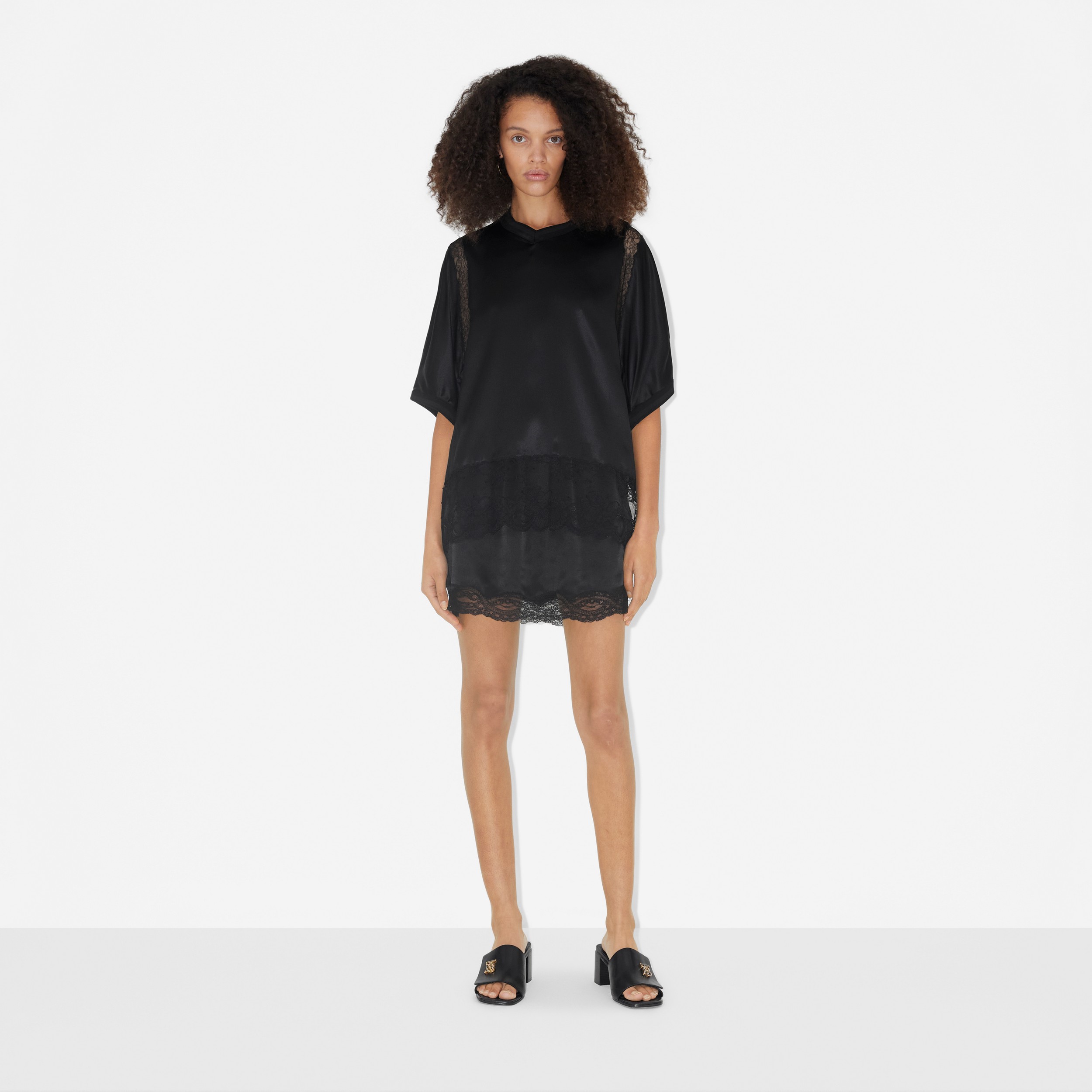 Lace Trim Silk Satin Skirt in Black - Women | Burberry® Official - 2