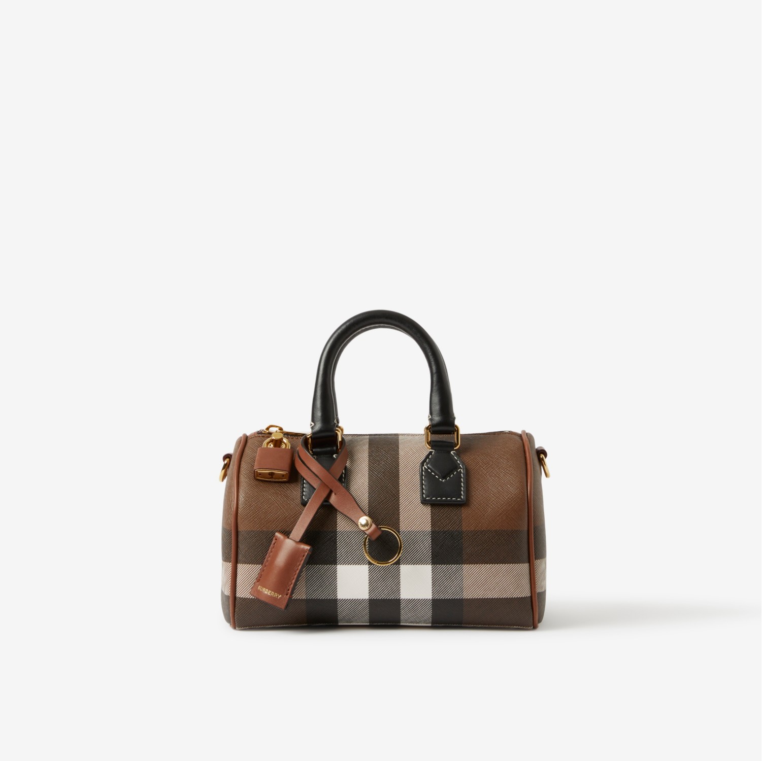 Mini Check Bowling Bag in Dark Birch Brown Women Burberry® Official