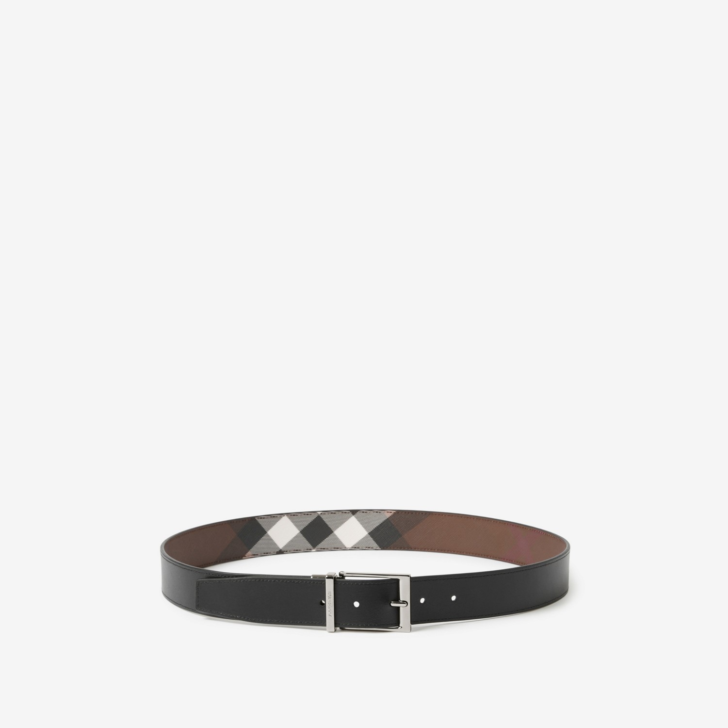 Check and Leather Reversible Belt in Dark Birch Brown/black - Men | Burberry® Official