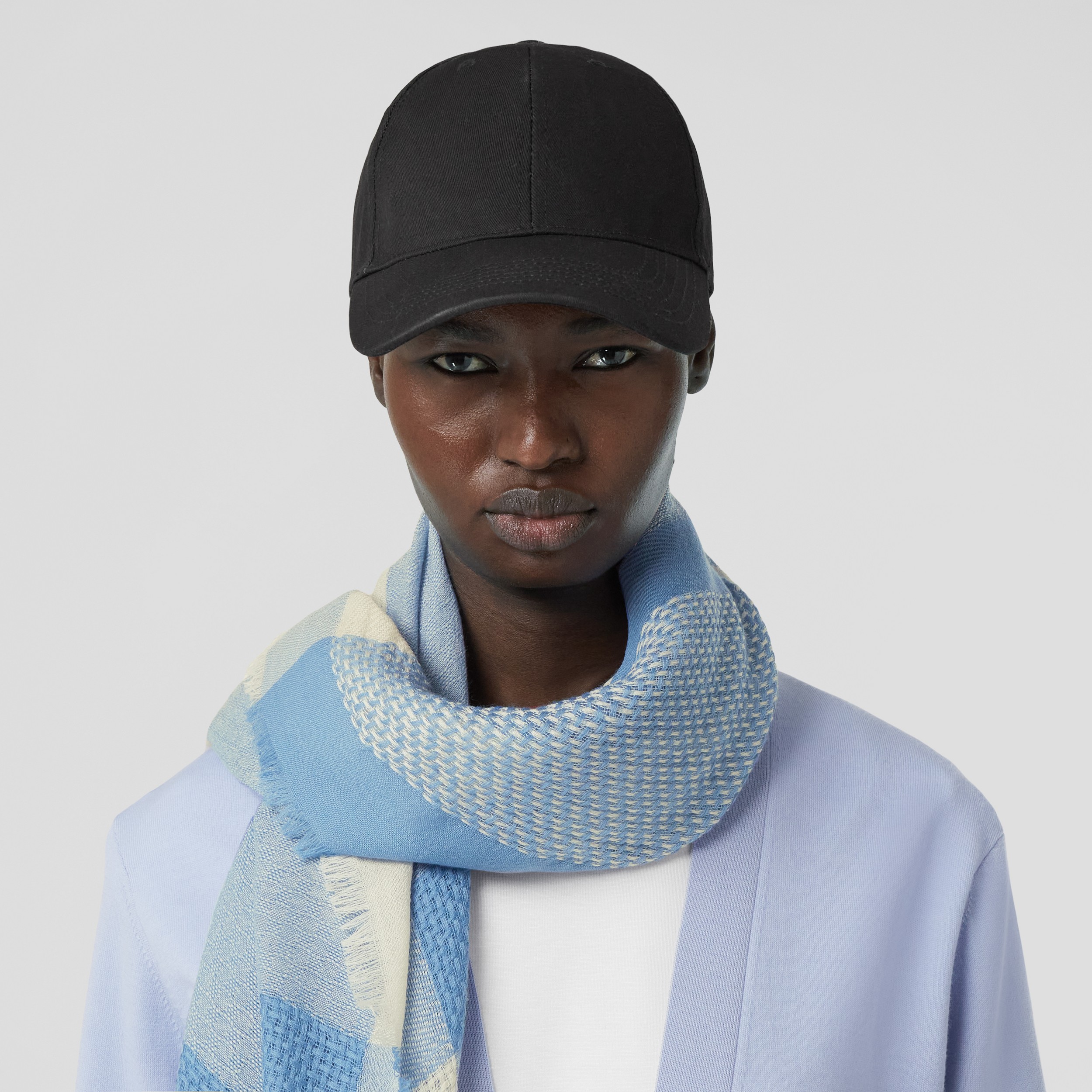 Check Cashmere Large Square Scarf in Pale Blue | Burberry® Official - 3