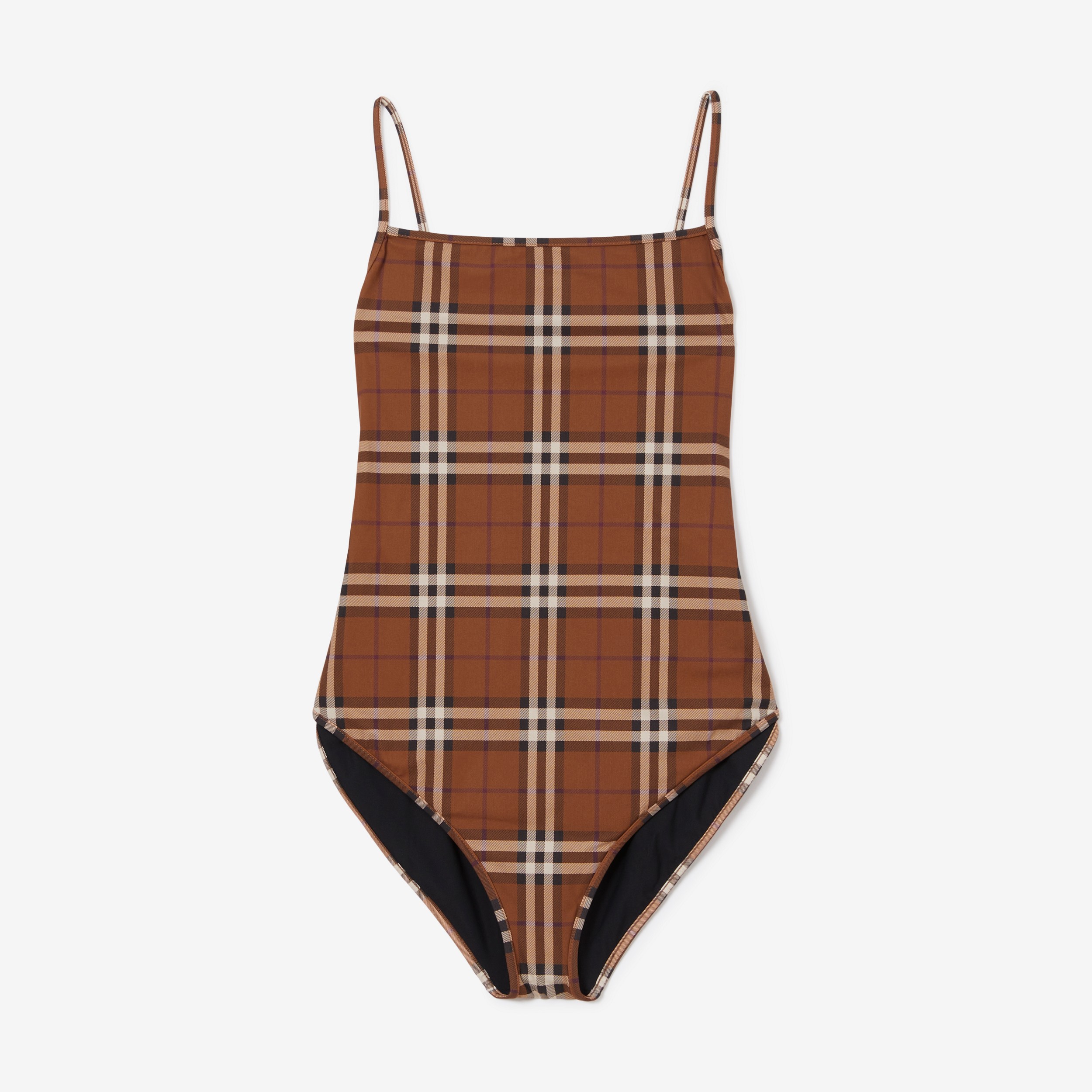 Afwijzen Ijzig Desillusie Check Swimsuit in Dark Birch Brown - Women | Burberry® Official