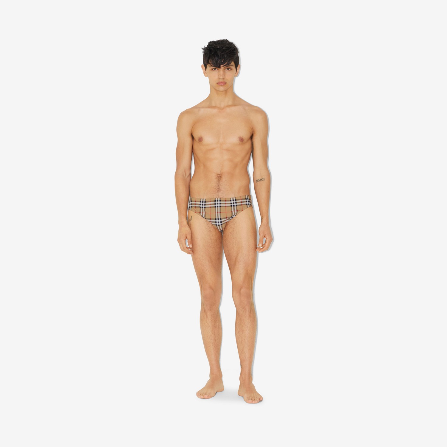 格纹抽绳式三角游泳裤 (典藏米色) - 男士 | Burberry® 博柏利官网
