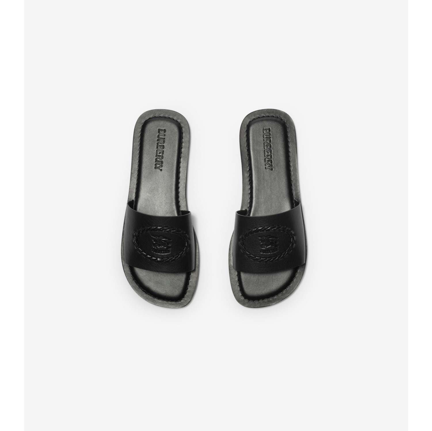 Leather Knight Stamp Slides in Black - Men | Burberry® Official