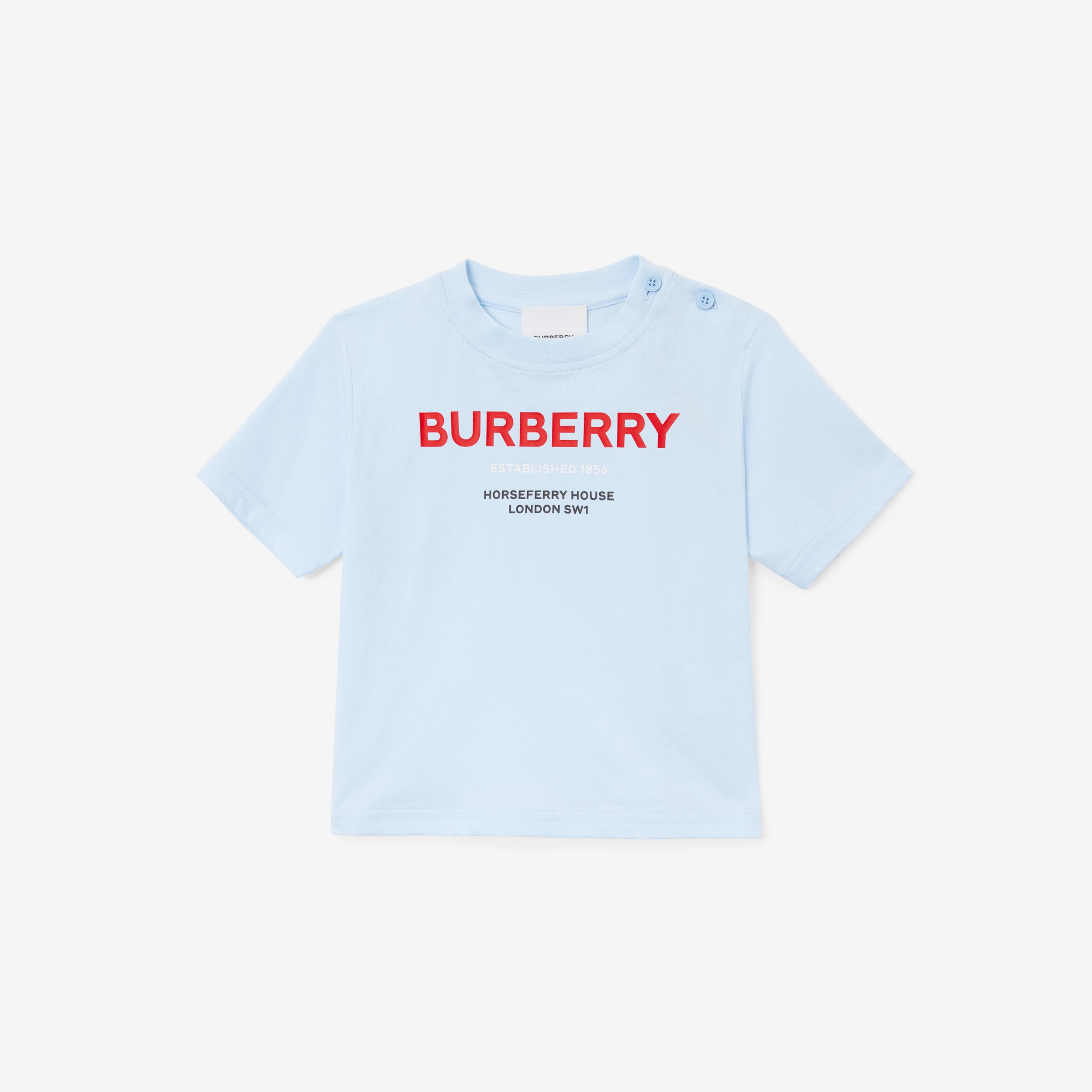 Horseferry Print Cotton T-shirt in Pale Blue - Children | Burberry® Official - 1