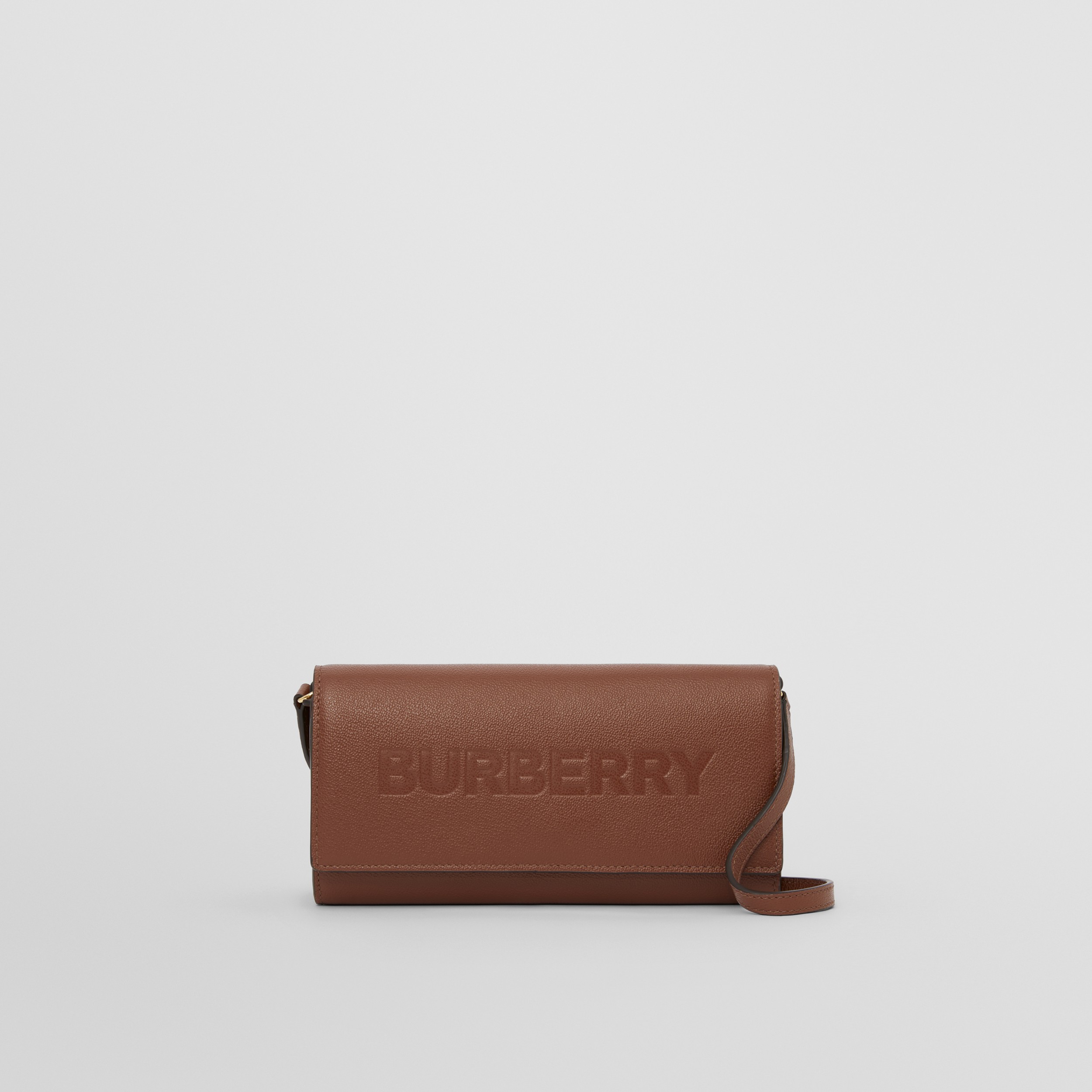 Logo Embossed Leather Wallet with Strap in Tan - Women | Burberry® Official - 1