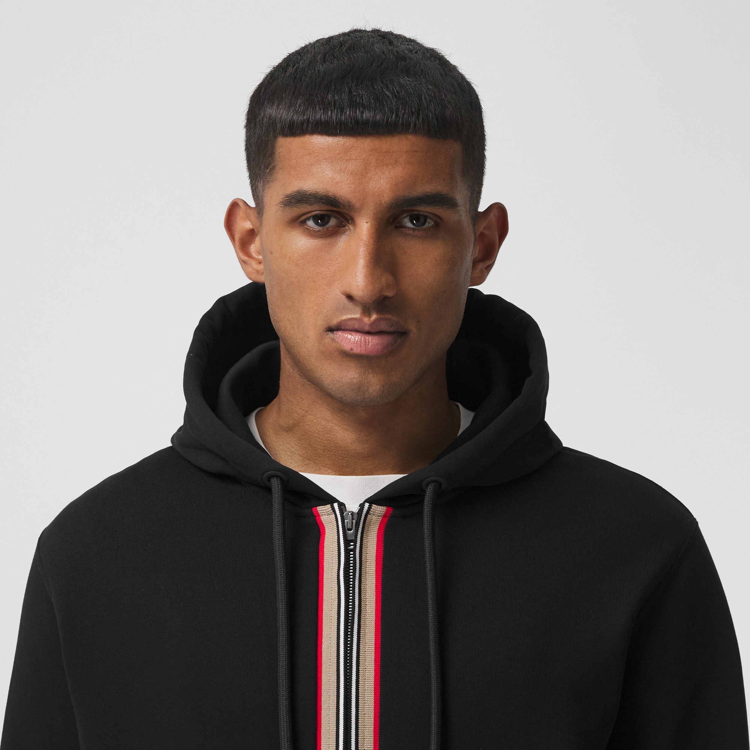 Icon Stripe Detail Cotton Hooded Top in Black - Men | Burberry® Official - 2