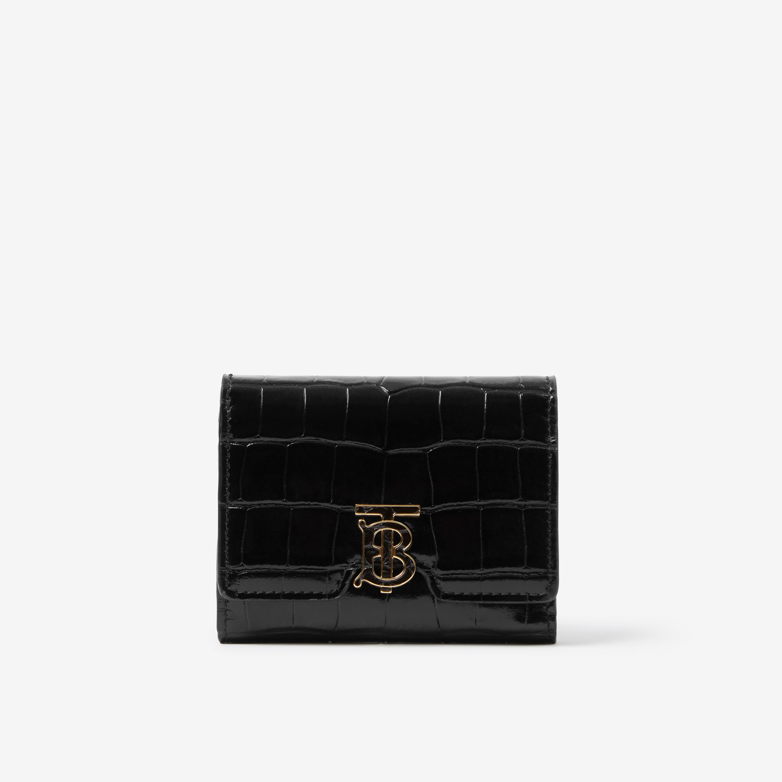 Embossed Leather TB Compact Wallet in Black - Women | Burberry® Official - 1