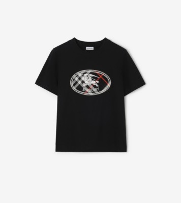 Check Knight Stamp Cotton T-shirt in Black - Women | Burberry® Official