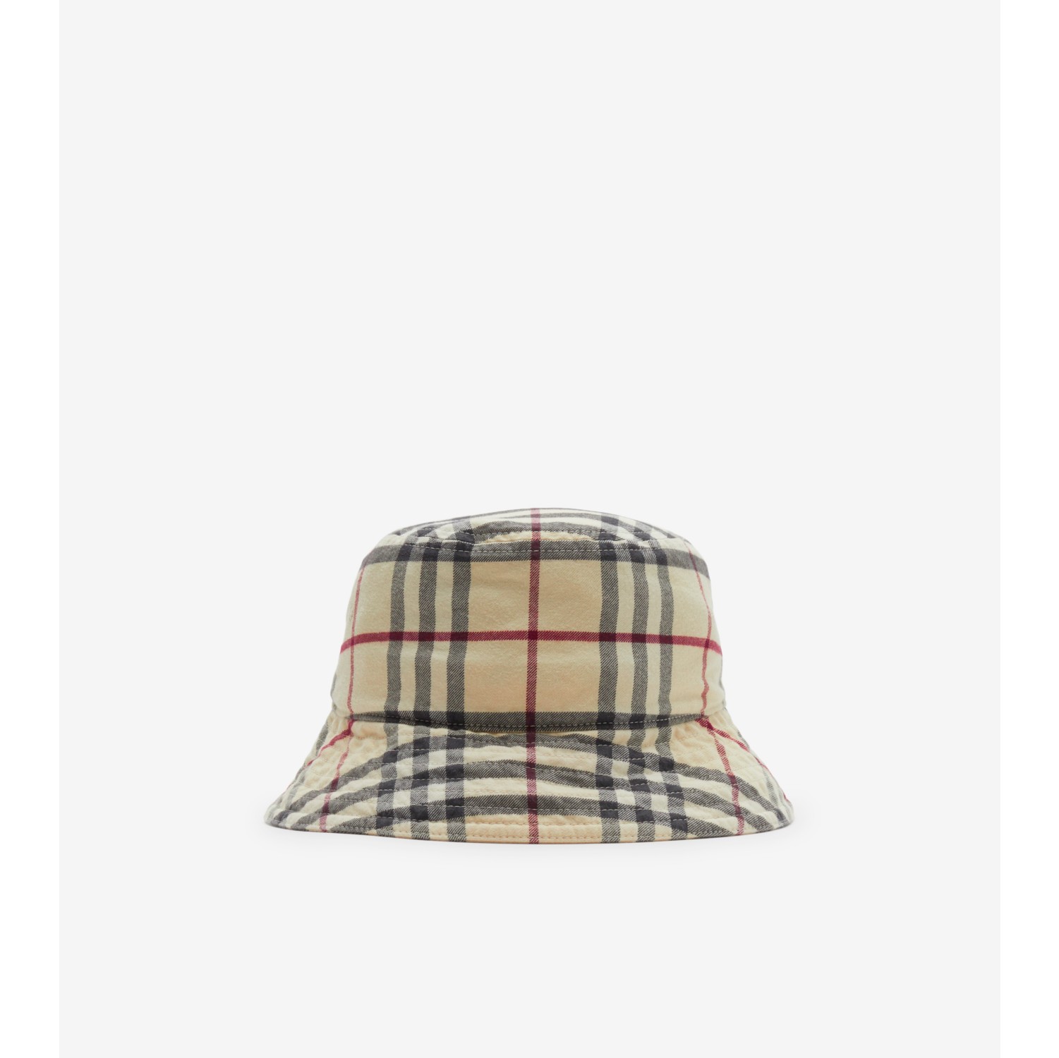 Check Cotton Bucket Hat in Stone