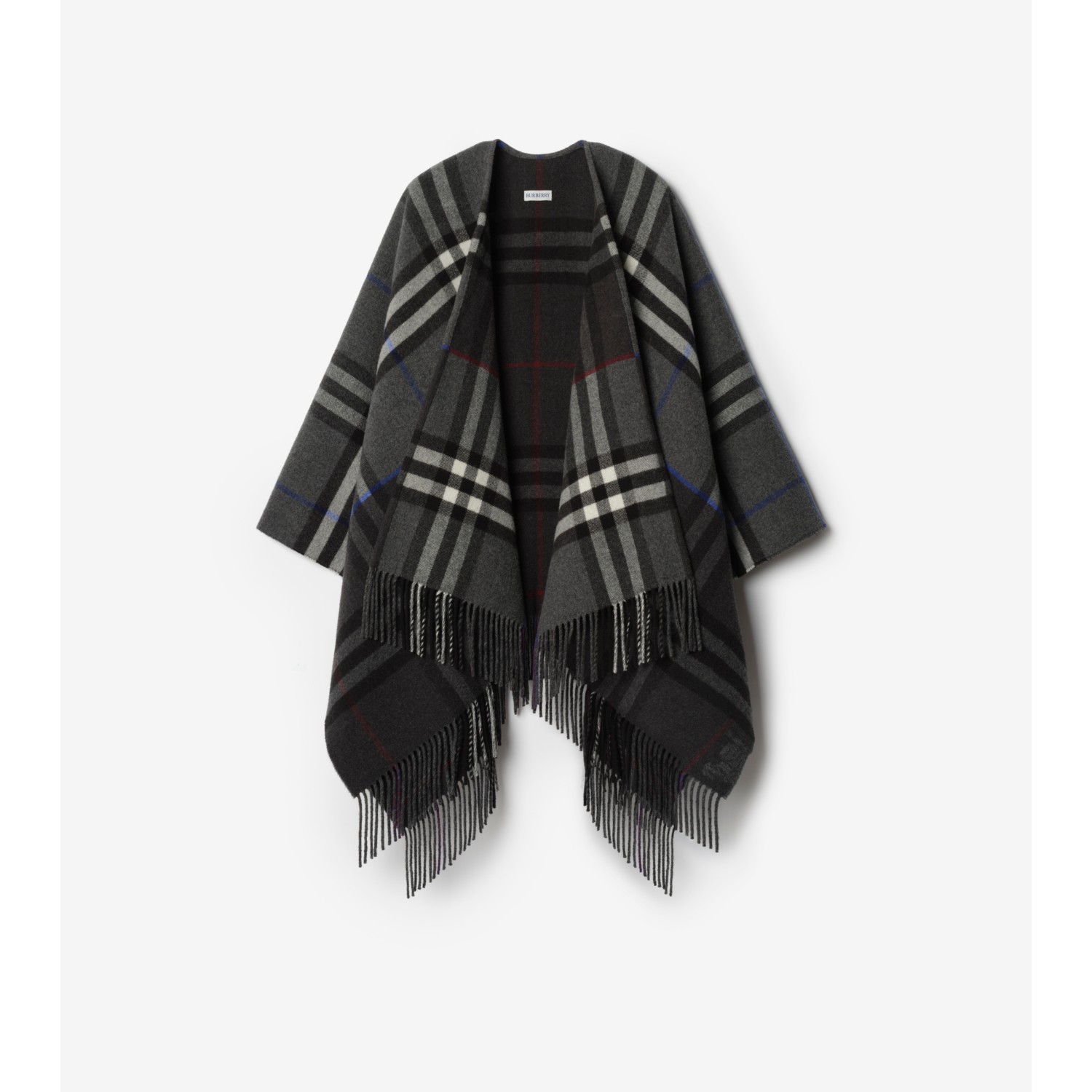 Contrast Check Cashmere Wool Cape - thumbnail 8